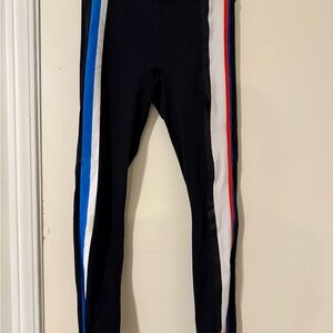 All Access High Waist Black Leggings with White Blue Orange Stripes Size Medium